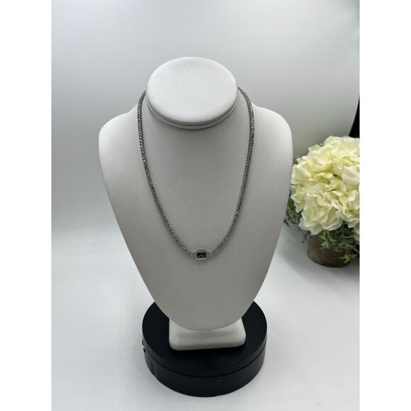 YGI Sterling Silver lolite/Tanzanite Emerald Cut Center Stone CZ Tennis Necklace - Picture 5 of 16